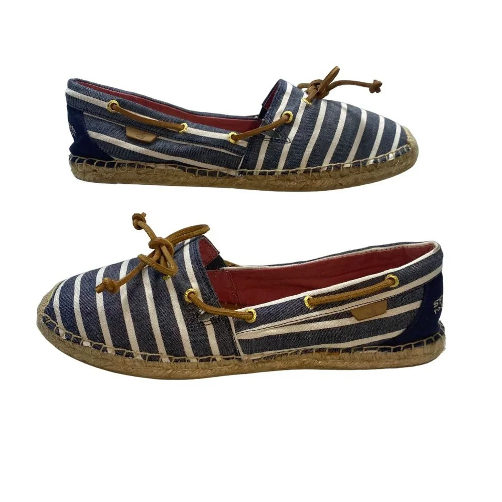 Sperry Top-Sider Blue & White Striped Espadrille Moccasins 11M - Picture 11 of 12